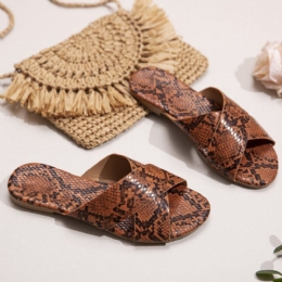 Dame Snakeskin Print Cross Bælte Flats Sandaler