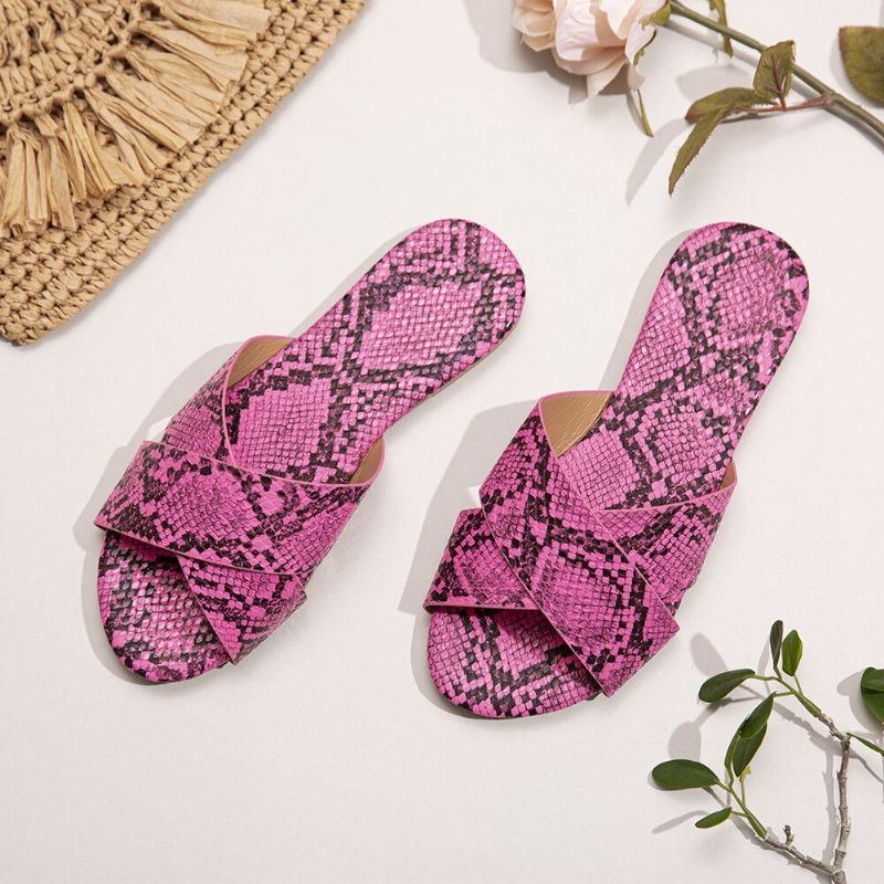 Dame Snakeskin Print Cross Bælte Flats Sandaler