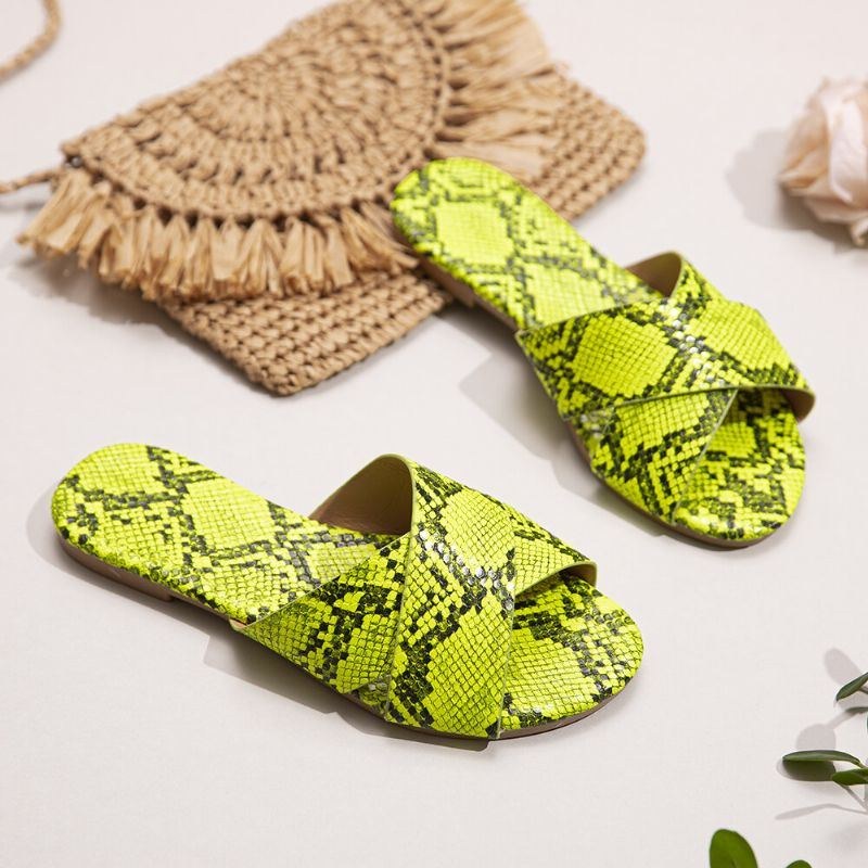 Dame Snakeskin Print Cross Bælte Flats Sandaler