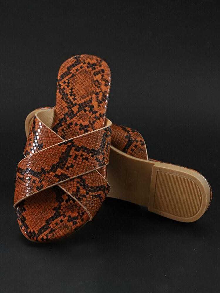 Dame Snakeskin Print Cross Bælte Flats Sandaler