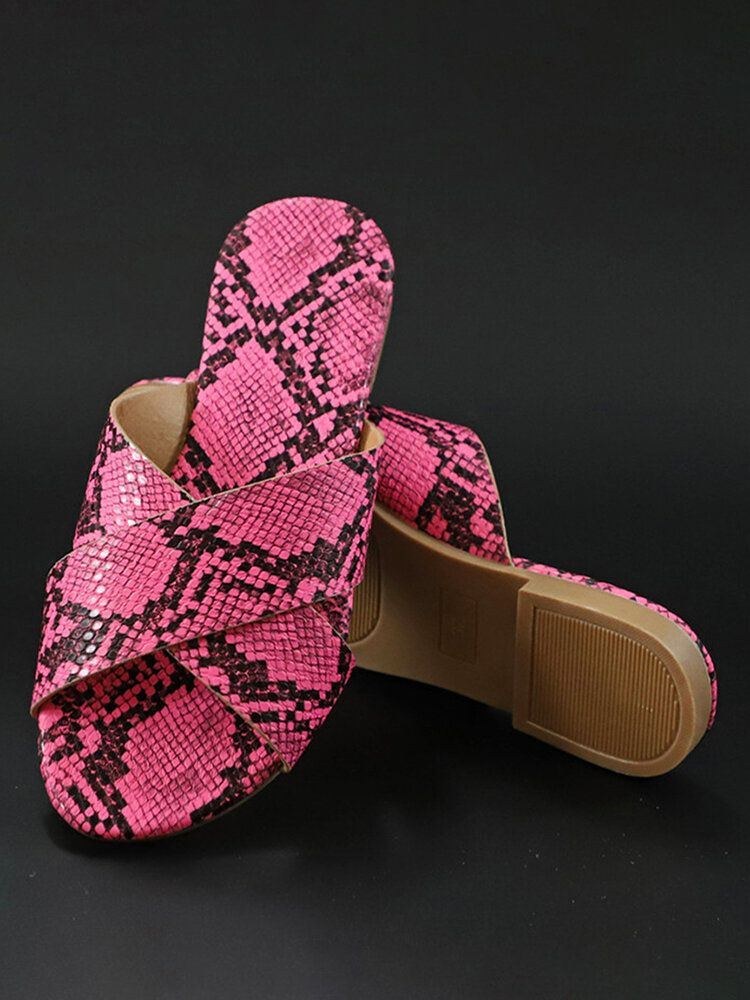 Dame Snakeskin Print Cross Bælte Flats Sandaler