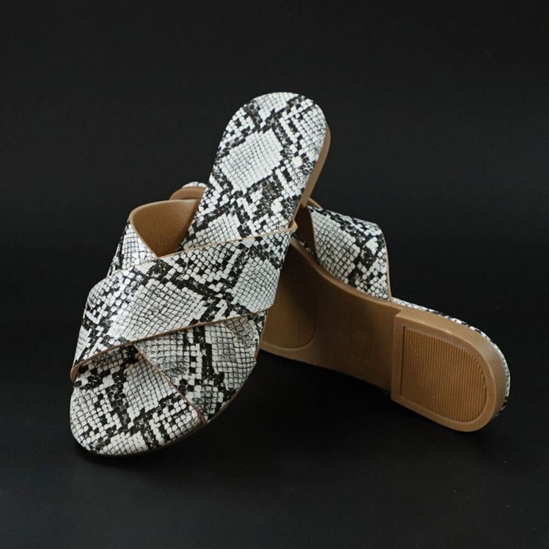 Dame Snakeskin Print Cross Bælte Flats Sandaler