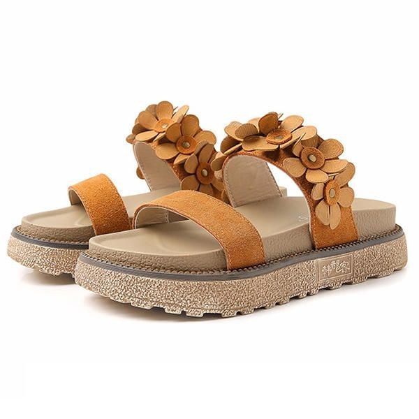 Dame Sommer Casual Flower Slip On Beach Flat Sandaler