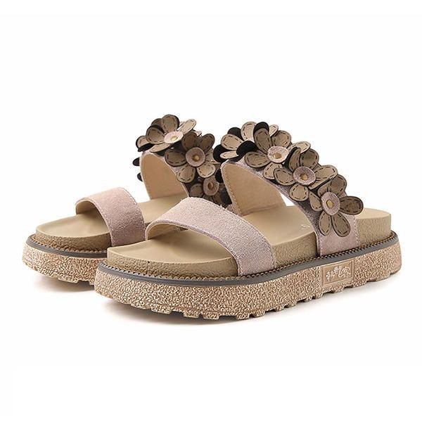 Dame Sommer Casual Flower Slip On Beach Flat Sandaler