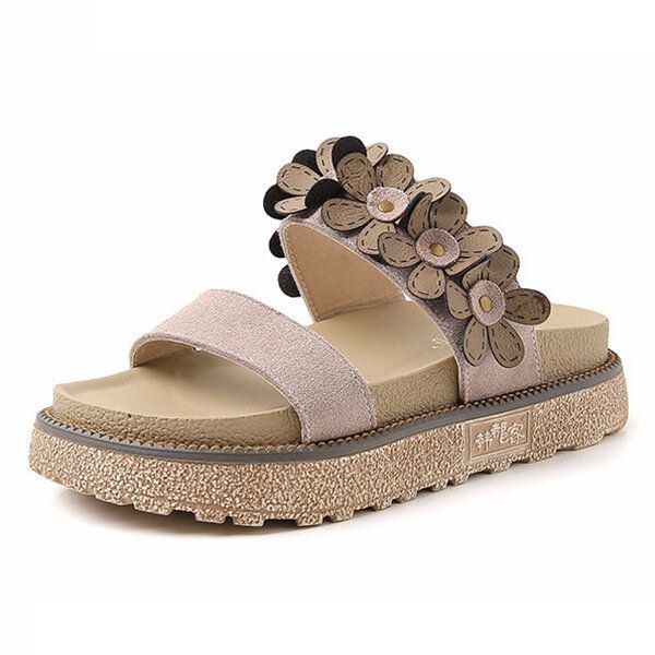 Dame Sommer Casual Flower Slip On Beach Flat Sandaler