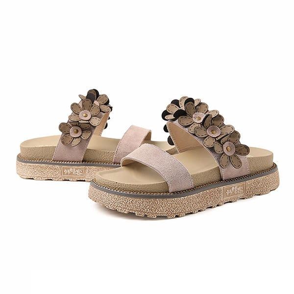 Dame Sommer Casual Flower Slip On Beach Flat Sandaler