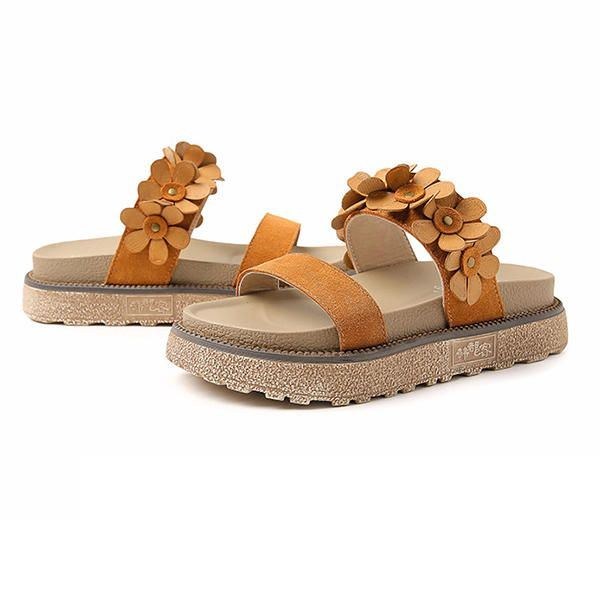 Dame Sommer Casual Flower Slip On Beach Flat Sandaler