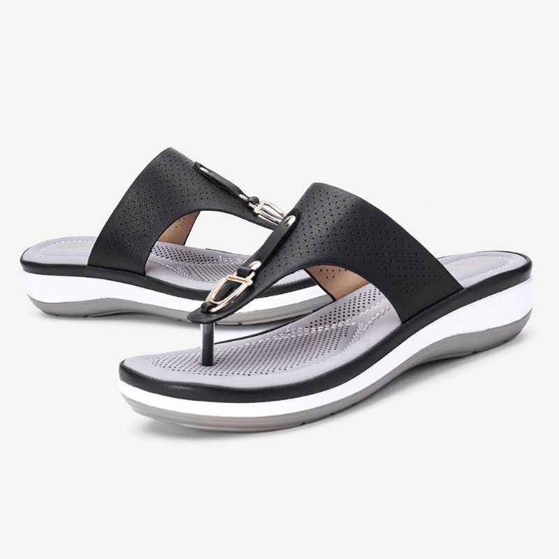 Dame Sommer Metal Decoration Flip Flops Comfy Clip Toe Sandaler