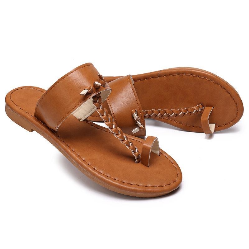 Dame Sommer Retro Flettede Flip Flops Flat Slide Sandaler