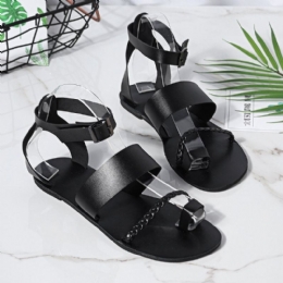 Dame Sommer Roman Black Clip Toe Spænde Strap Flade Sandaler