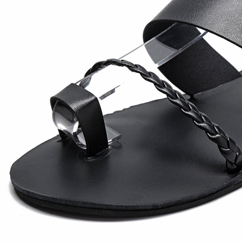 Dame Sommer Roman Black Clip Toe Spænde Strap Flade Sandaler