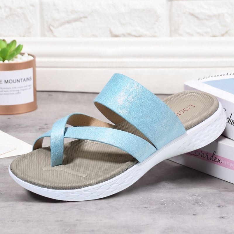 Dame Toe Ring Slip On Blød Sål Casual Sommer Flade Sandaler