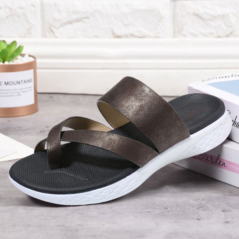 Dame Toe Ring Slip On Blød Sål Casual Sommer Flade Sandaler