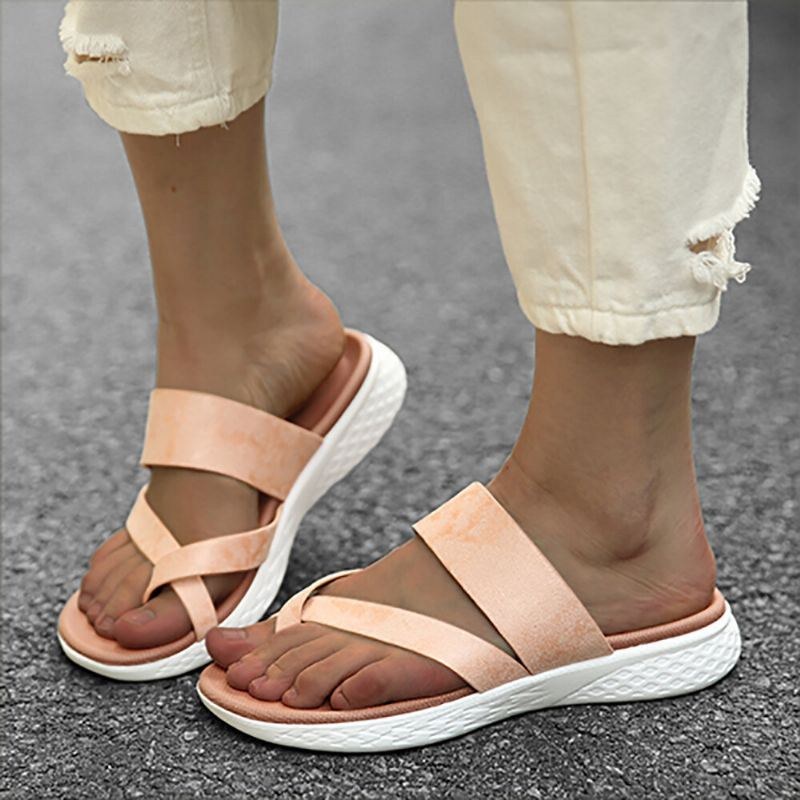 Dame Toe Ring Slip On Blød Sål Casual Sommer Flade Sandaler