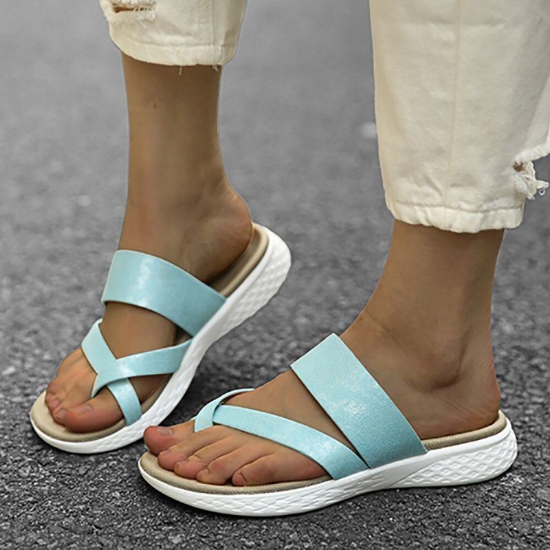 Dame Toe Ring Slip On Blød Sål Casual Sommer Flade Sandaler