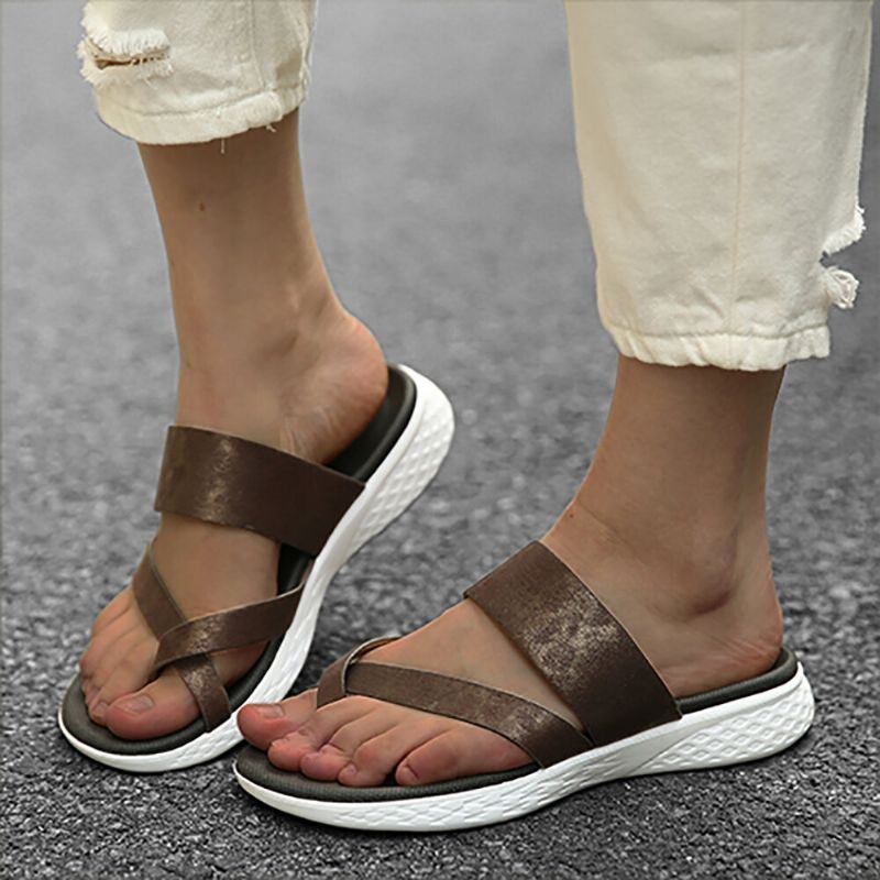 Dame Toe Ring Slip On Blød Sål Casual Sommer Flade Sandaler