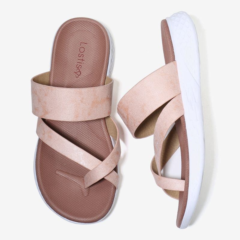 Dame Toe Ring Slip On Blød Sål Casual Sommer Flade Sandaler