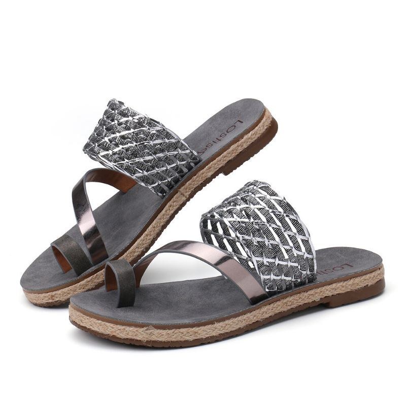 Dame Toe Ring Slip On Woven Strap Casual Sandaler