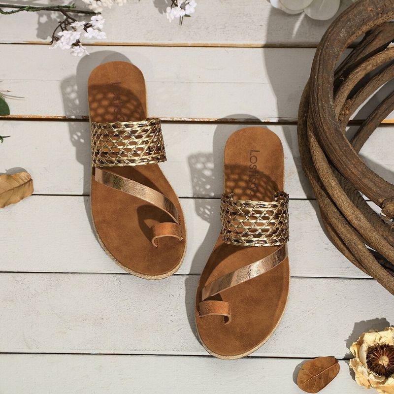 Dame Toe Ring Slip On Woven Strap Casual Sandaler