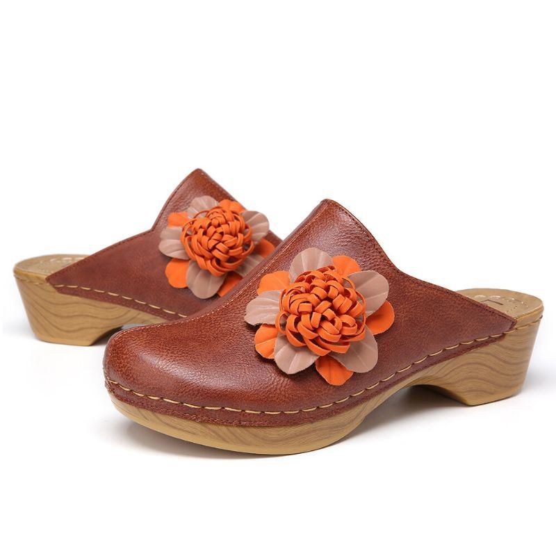 Dame Tridimensional Flower Closed Toe Backless Clogs Sandaler