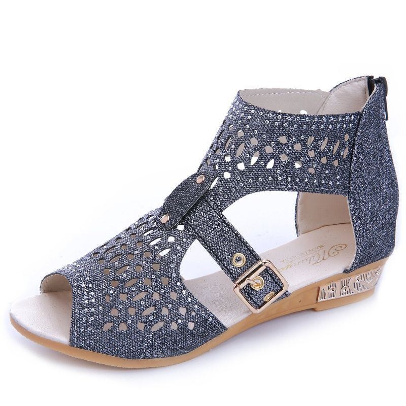 Dame Udhulet Spænde Solid Farve Summer Beach Wedge Sandaler