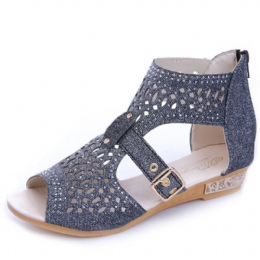 Dame Udhulet Spænde Solid Farve Summer Beach Wedge Sandaler