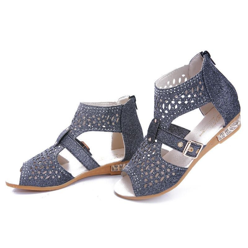 Dame Udhulet Spænde Solid Farve Summer Beach Wedge Sandaler