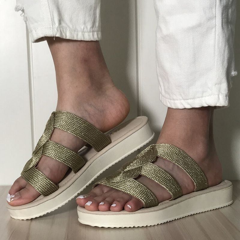 Dame Vævet Åben Tå Slip On Comfy Casual Sommer Flade Sandaler