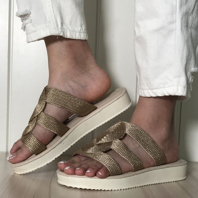 Dame Vævet Åben Tå Slip On Comfy Casual Sommer Flade Sandaler