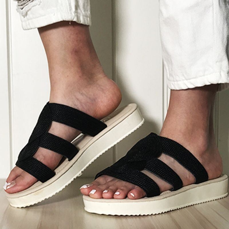 Dame Vævet Åben Tå Slip On Comfy Casual Sommer Flade Sandaler