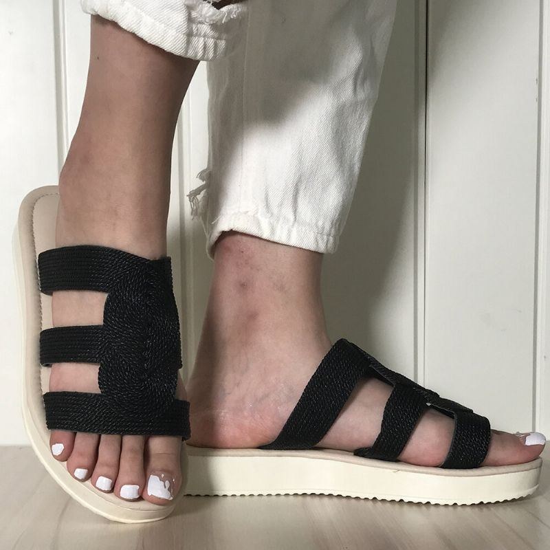 Dame Vævet Åben Tå Slip On Comfy Casual Sommer Flade Sandaler