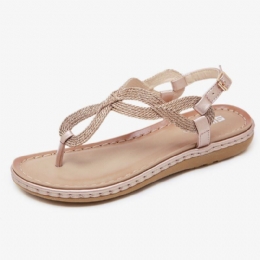 Dame Vævet Clip Tåspænde Blød Sål Casual Summer Beach Flat Sandaler