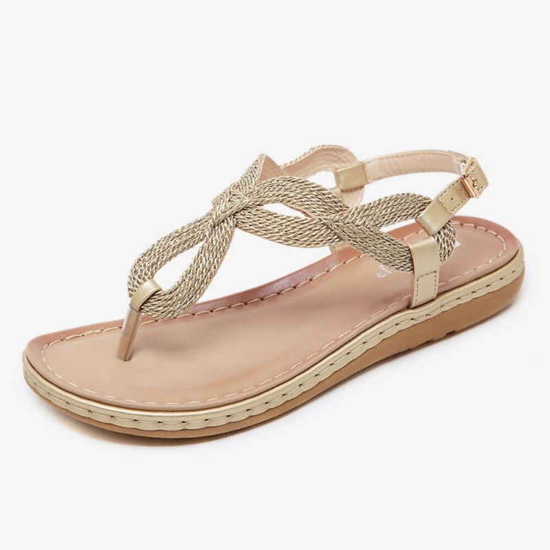 Dame Vævet Clip Tåspænde Blød Sål Casual Summer Beach Flat Sandaler