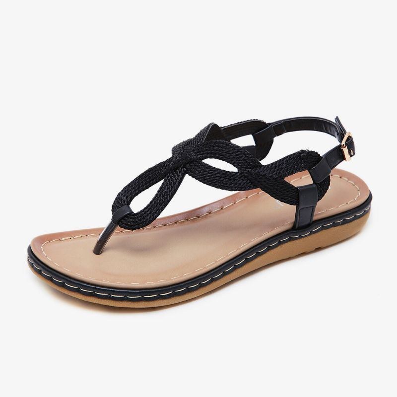 Dame Vævet Clip Tåspænde Blød Sål Casual Summer Beach Flat Sandaler