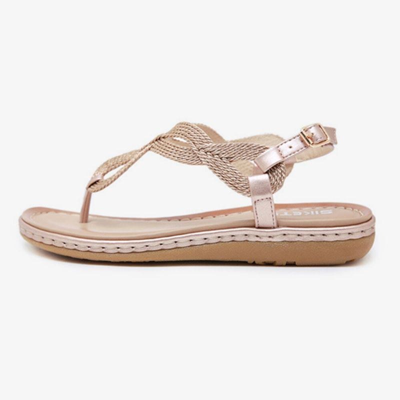 Dame Vævet Clip Tåspænde Blød Sål Casual Summer Beach Flat Sandaler