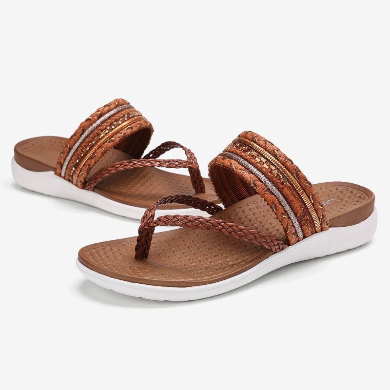 Dame Vævet Flip Flops Clip Toe Blød Sål Slip On Flat Sandaler