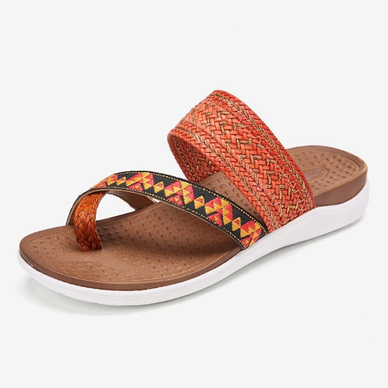 Dame Vævet Toe Ring Rygløs Blød Sål Slip On Casual Flade Sandaler