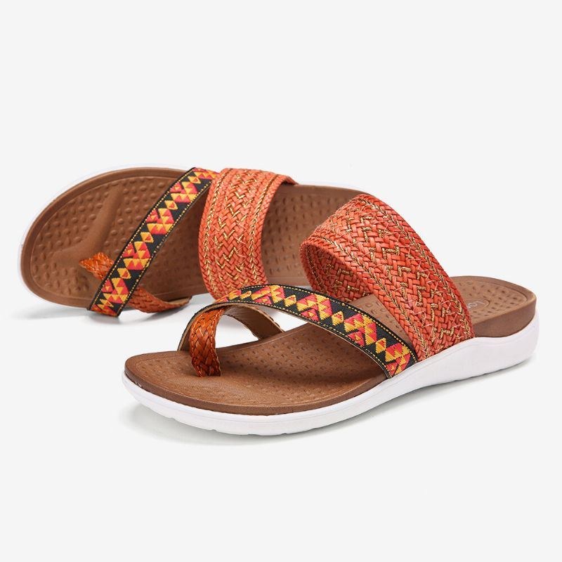 Dame Vævet Toe Ring Rygløs Blød Sål Slip On Casual Flade Sandaler