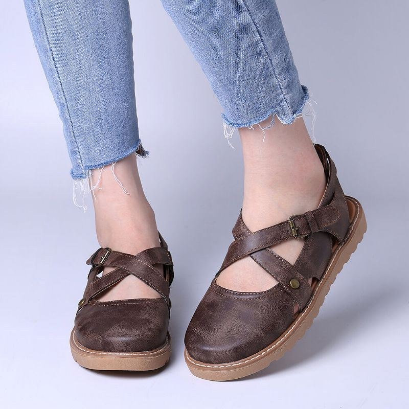 Dame Wide Fit Comgy Cross Bluckle Strap Closed Toe Sandaler