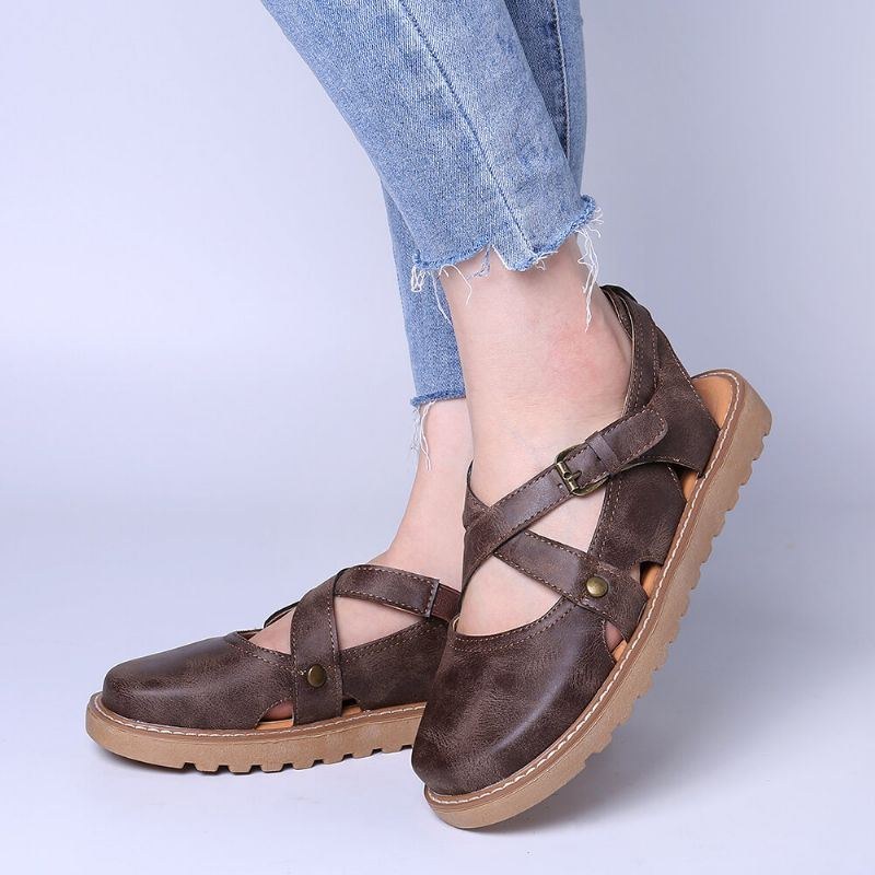 Dame Wide Fit Comgy Cross Bluckle Strap Closed Toe Sandaler