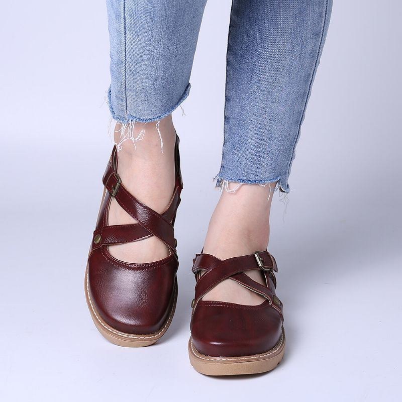 Dame Wide Fit Comgy Cross Bluckle Strap Closed Toe Sandaler