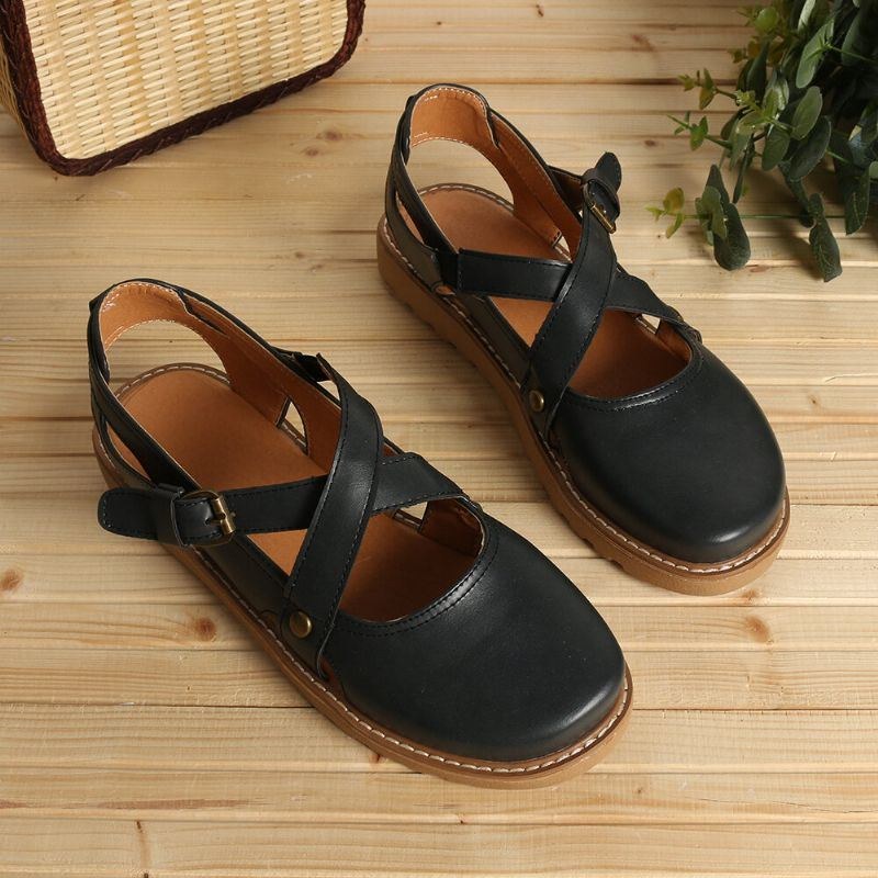 Dame Wide Fit Comgy Cross Bluckle Strap Closed Toe Sandaler