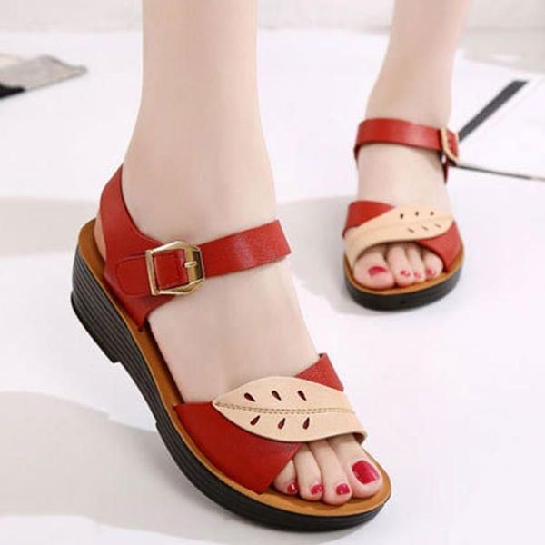 Damesko Komfortable Buckle Wedges Sandaler