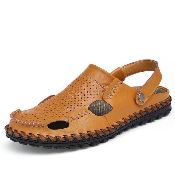 Herre Sommer Hollow Out Casual Udendørs Mode Læder Strand Bløde Flade Sandal Sko