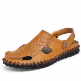 Herre Sommer Hollow Out Casual Udendørs Mode Læder Strand Bløde Flade Sandal Sko