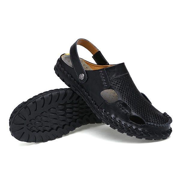 Herre Sommer Hollow Out Casual Udendørs Mode Læder Strand Bløde Flade Sandal Sko