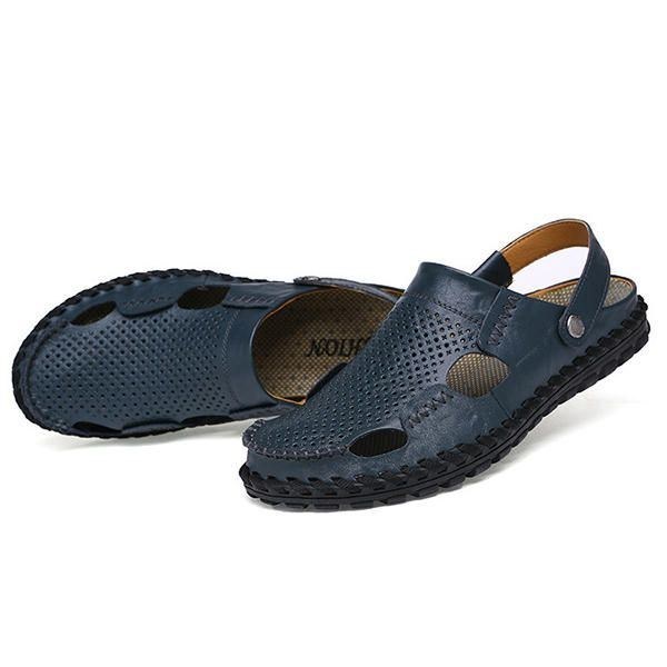 Herre Sommer Hollow Out Casual Udendørs Mode Læder Strand Bløde Flade Sandal Sko