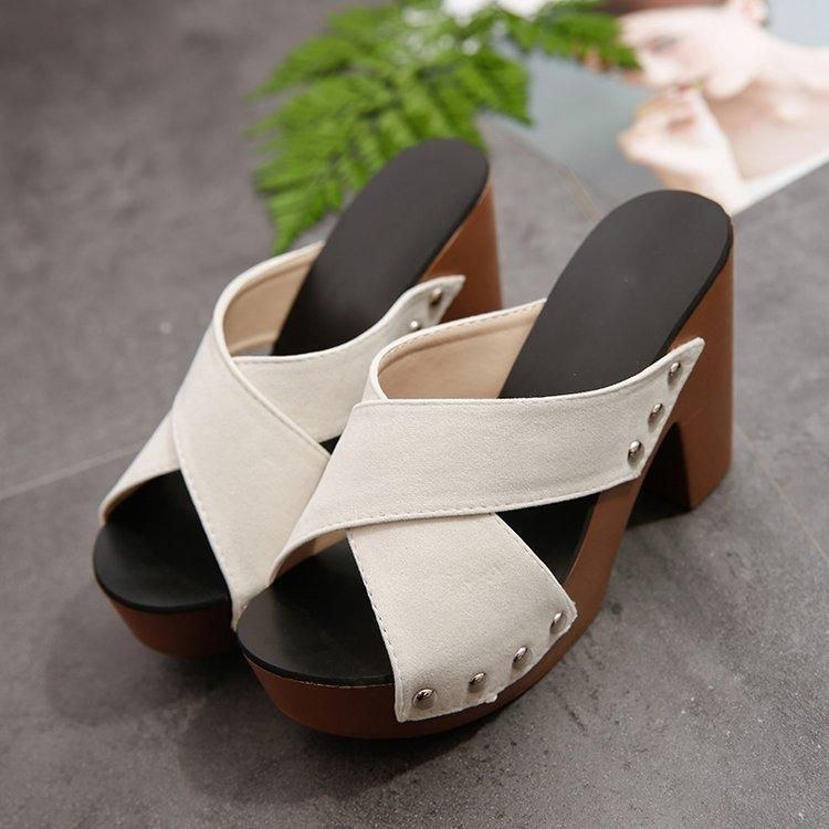 Kvinders Casual Slip On Nitte Chunky Heel Wedge Sandaler