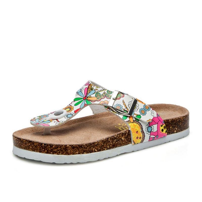 Plus Size Kvinder Casual Blød Sål Flip Flops Udskrivning Beach Cork Sandaler