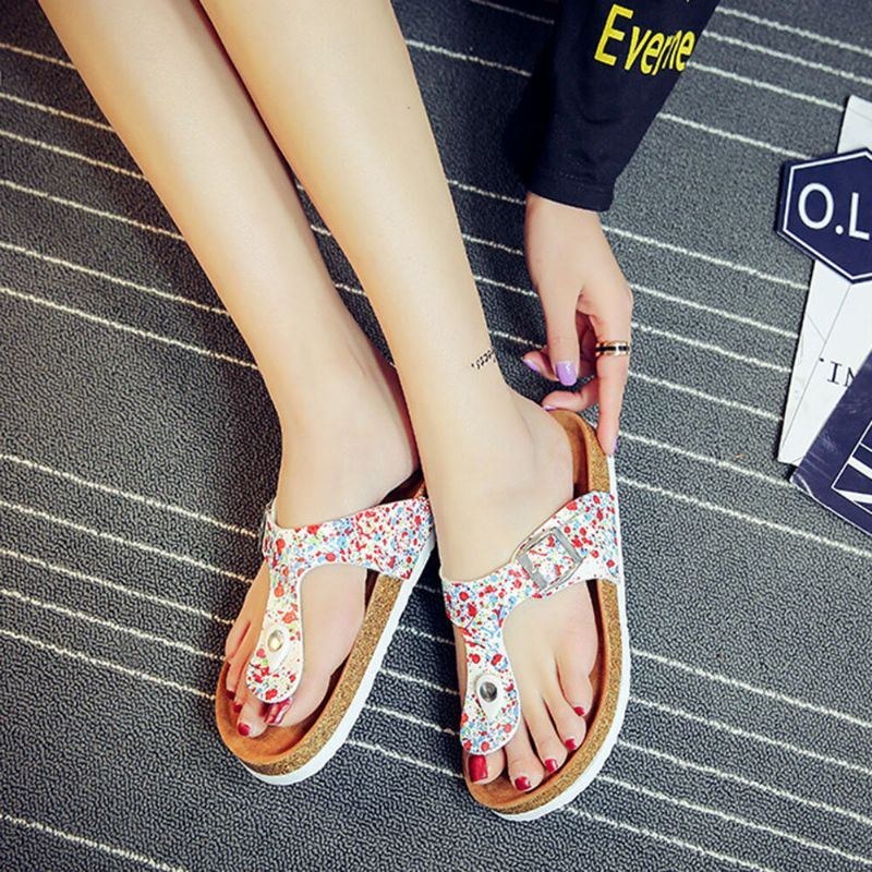 Plus Size Kvinder Casual Blød Sål Flip Flops Udskrivning Beach Cork Sandaler